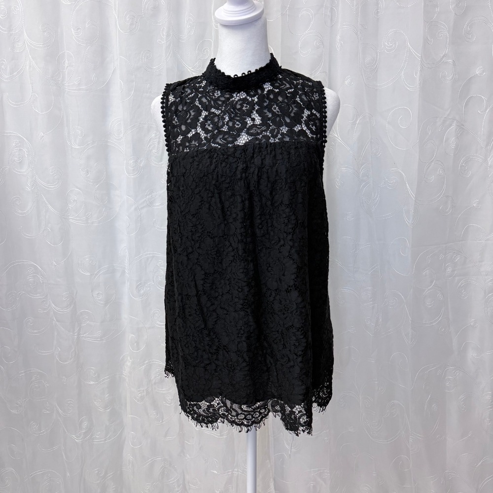 Xhilaration Whimsigoth Womens Black Floral Lace High Neck Blouse Top Medium